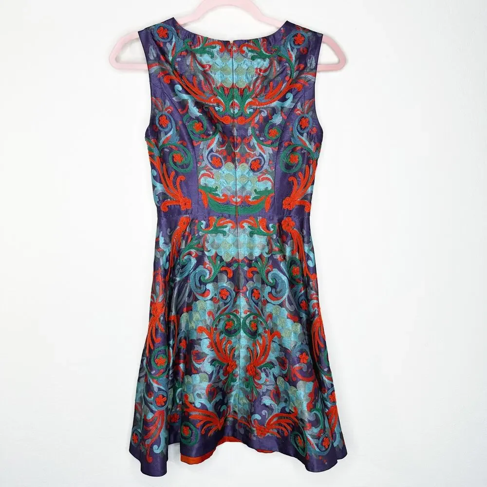 Anthropologie Pankaj & Nidhi Octave Floral Embroidered Applique Mini Dress 0 - Picture 9 of 15
